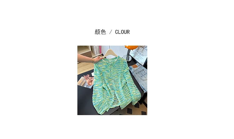 실사 빅 사이즈 봄 여름 얇은 스타일 홀로우 아웃 시스루 센스 자외선 차단 패션 슬림해 보이는 달콤함 니트 맨위 여성 에어컨 블라우스 상세 이미지 4