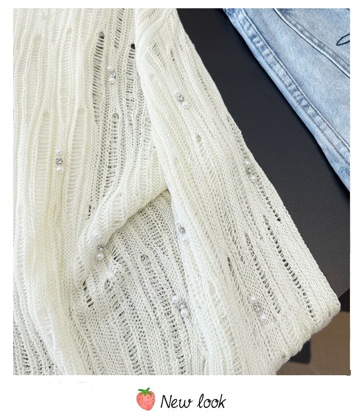 실사 빅 사이즈 느긋한 외국 가스 홀로우 아웃 비즈 박기 슬림해 보이는 패션 연령 감소 얇은 스타일 니트 맨위 보내기 조끼 상세 이미지 35