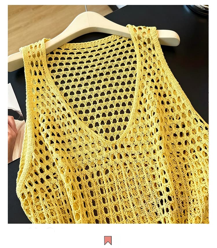 실사 빅 사이즈 얇은 스타일 홀로우 아웃 니트 조끼 슈퍼 잘 생긴 느긋한 외국 가스 연령 감소 슬림해 보이는 다용도 스택 착용 조끼 여자 상세 이미지 2