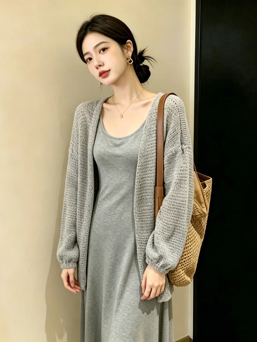 실사 빅 사이즈 이른 가을 홀로우 아웃 자수 느긋한 오픈 가디건 루즈핏 외국 가스 니트 지방 mm 슬림해 보이는 다용도 맨위 여성 상세 이미지 17