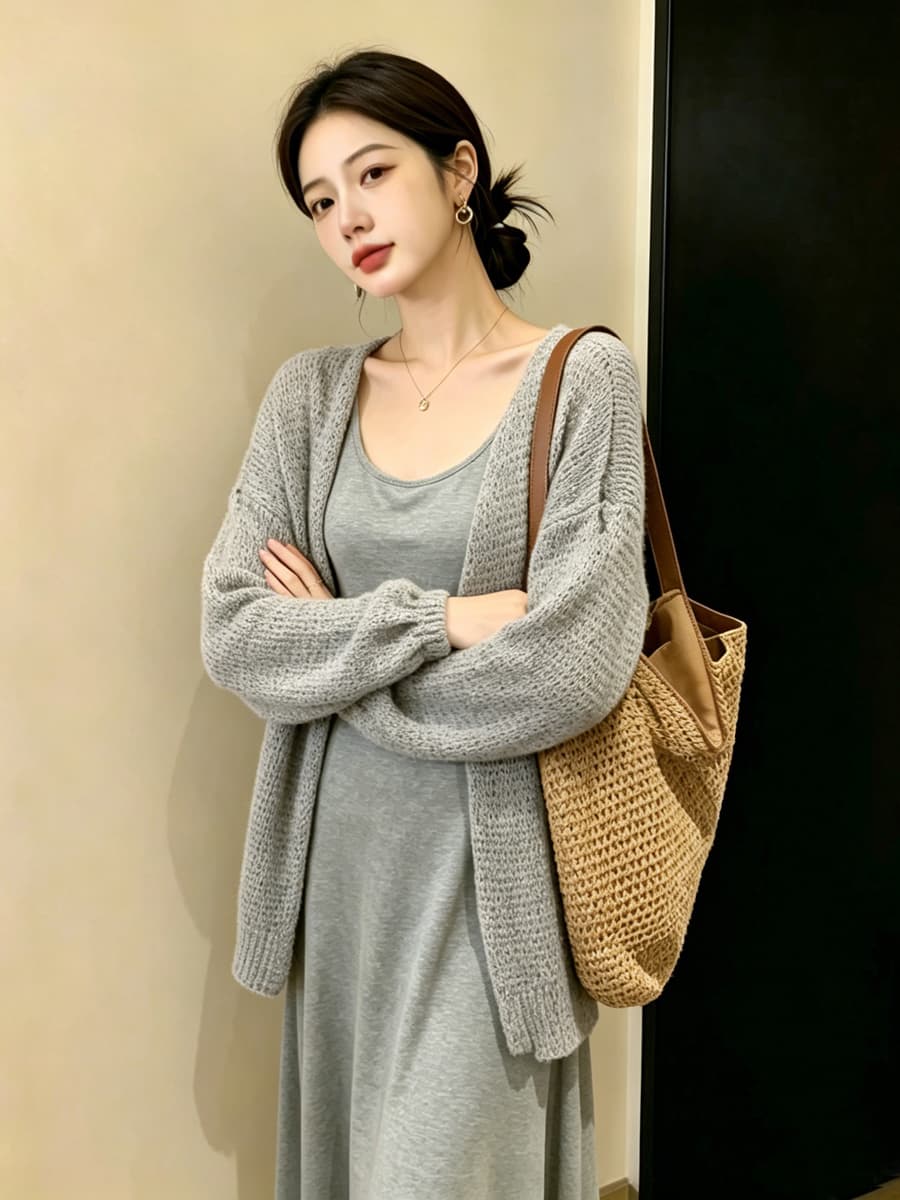 실사 빅 사이즈 이른 가을 홀로우 아웃 자수 느긋한 오픈 가디건 루즈핏 외국 가스 니트 지방 mm 슬림해 보이는 다용도 맨위 여성 상세 이미지 18