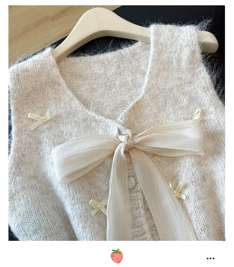 실사 빅 사이즈 이른 가을 외국 가스 나비 매듭 패치워크 니트 조끼 지방 mm 슬림해 보이는 연령 감소 스택 착용 베스트 맨위 여성 상세 이미지 8