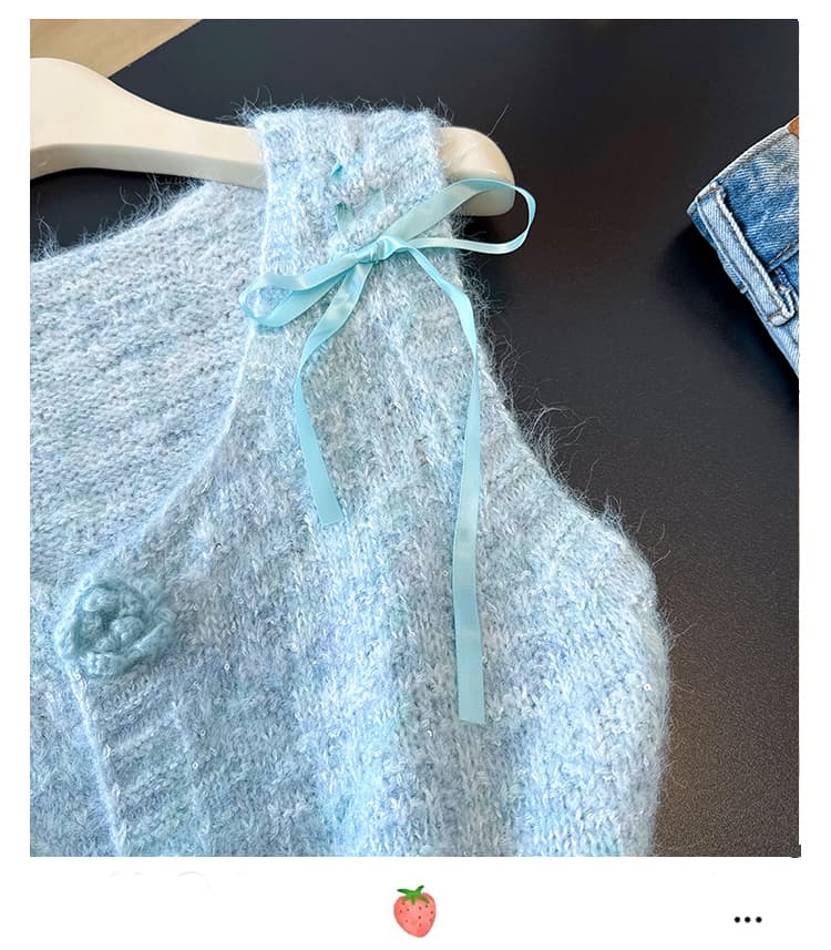 실사 빅 사이즈 이른 가을 외국 가스 3 차원 꽃 망사 패치워크 니트 조끼 슬림해 보이는 연령 감소 스택 착용 베스트 맨위 상세 이미지 28
