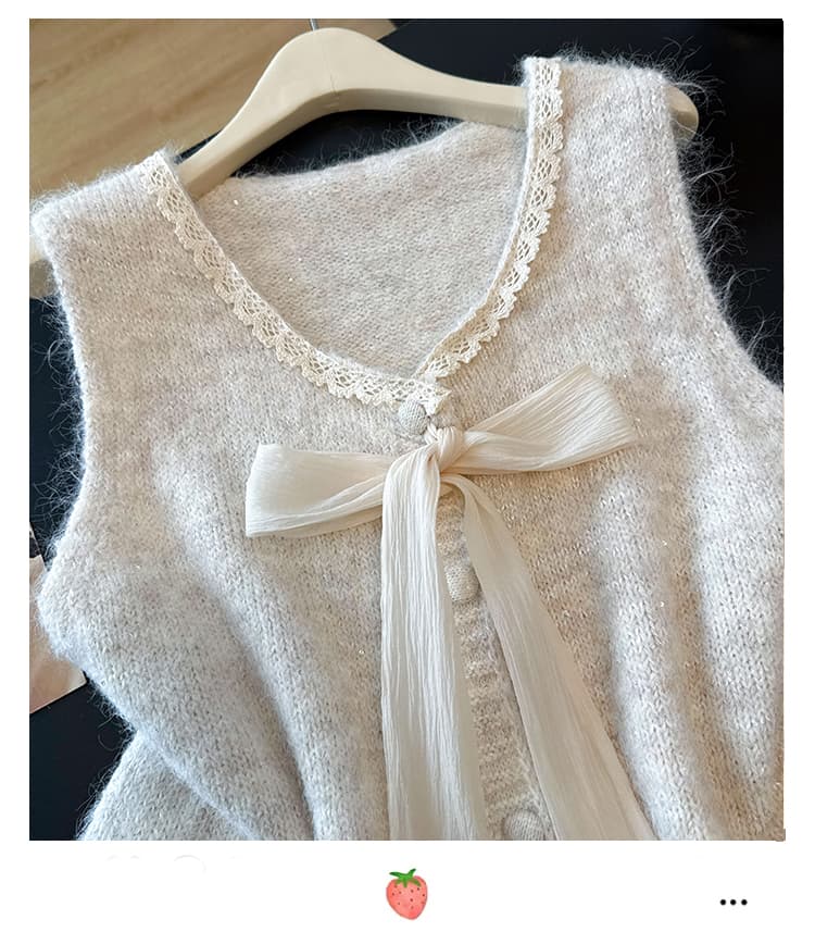 실사 빅 사이즈 이른 가을 외국 가스 나비 매듭 패치워크 니트 조끼 지방 mm 슬림해 보이는 연령 감소 스택 착용 베스트 맨위 여성 상세 이미지 8