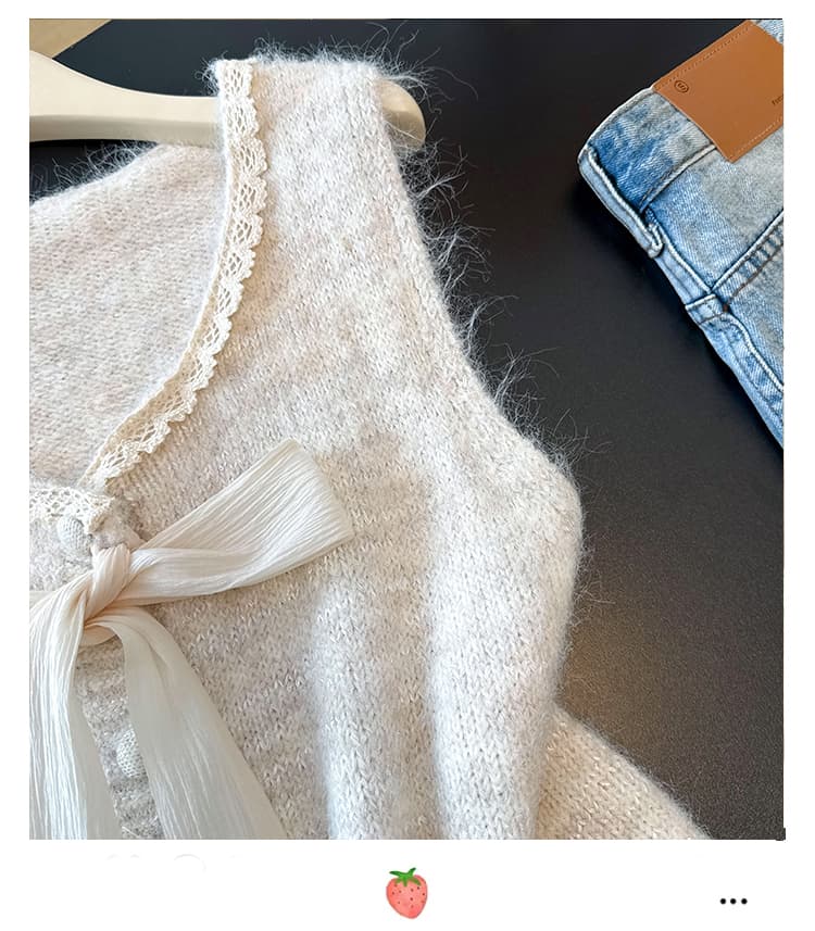 실사 빅 사이즈 이른 가을 외국 가스 나비 매듭 패치워크 니트 조끼 지방 mm 슬림해 보이는 연령 감소 스택 착용 베스트 맨위 여성 상세 이미지 33