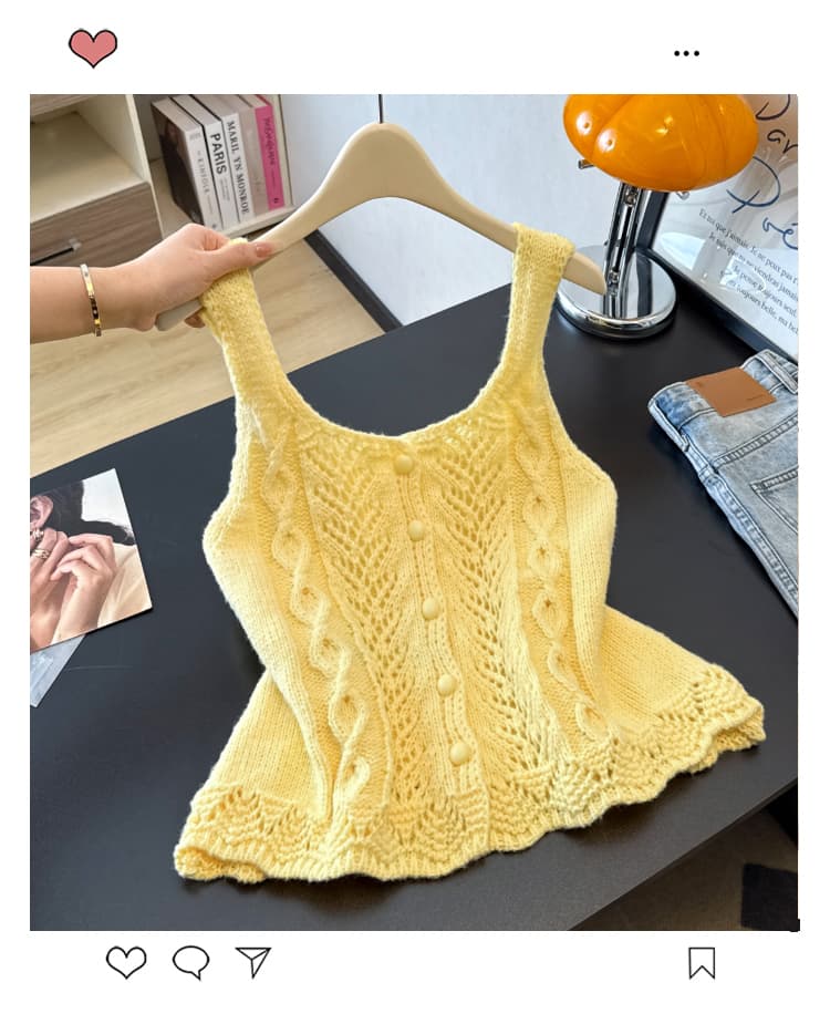 실사 빅 사이즈 이른 가을 외국 가스 홀로우 아웃 자수 니트 조끼 지방 mm 슬림해 보이는 연령 감소 스택 착용 베스트 맨위 여성 상세 이미지 1