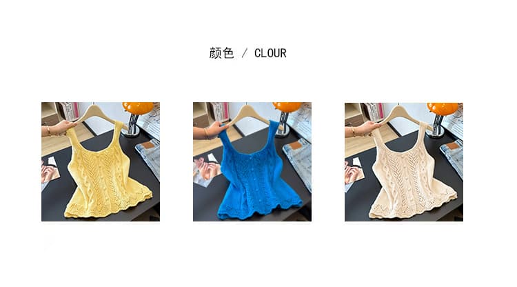 실사 빅 사이즈 이른 가을 외국 가스 홀로우 아웃 자수 니트 조끼 지방 mm 슬림해 보이는 연령 감소 스택 착용 베스트 맨위 여성 상세 이미지 5