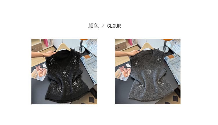실사 이른 가을 빅 사이즈 무거운 작업 비즈 박기 외국 가스 광택 실 니트 조끼 연령 감소 슬림해 보이는 다용도 스택 착용 베스트 상세 이미지 5
