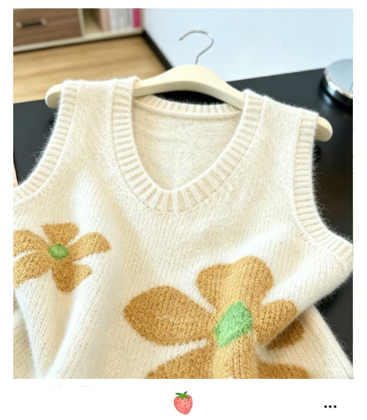 실사 이른 가을 새로운 빅 사이즈 외국 가스 니트 조끼 지방 mm 연령 감소 슬림해 보이는 다용도 스택 착용 베스트 맨위 여성 상세 이미지 8
