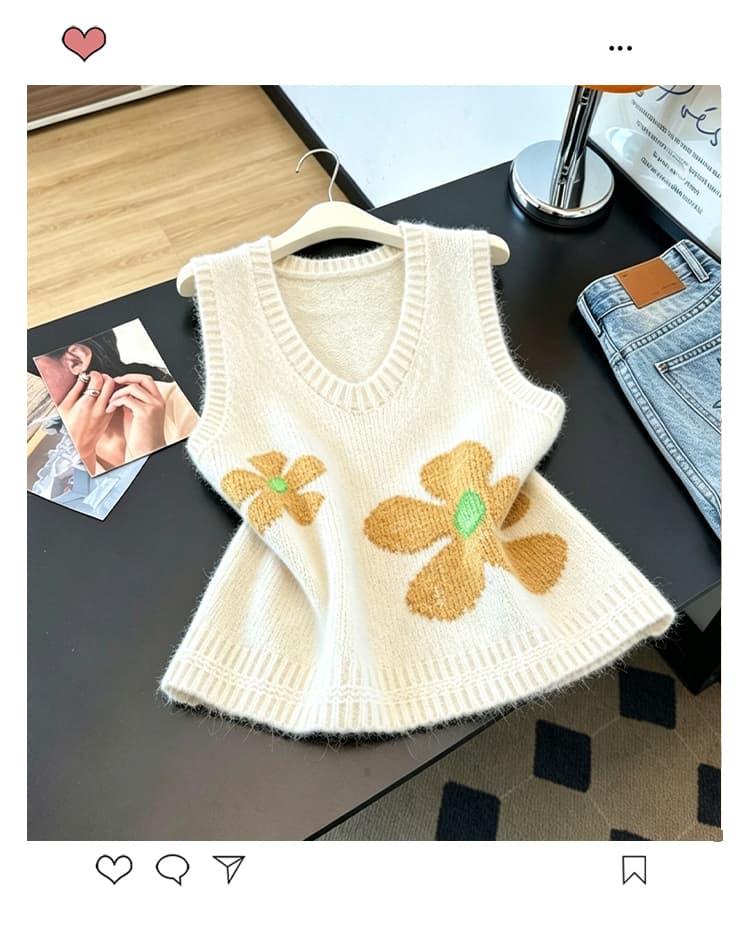 실사 이른 가을 새로운 빅 사이즈 외국 가스 니트 조끼 지방 mm 연령 감소 슬림해 보이는 다용도 스택 착용 베스트 맨위 여성 상세 이미지 20