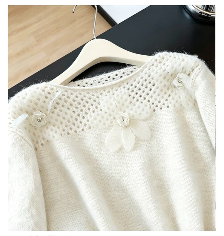 실사 빅 사이즈 가을 겨울 홀로우 아웃 3 차원 꽃 니트 맨위 느긋한 루즈핏 외국 가스 슬림해 보이는 패션 연령 감소 스웨터 상세 이미지 12