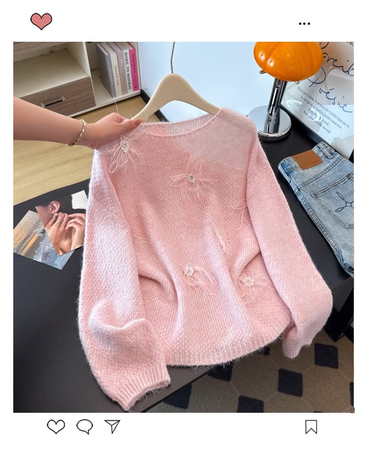 실사 빅 사이즈 외국 가스 3 차원 꽃 니트 지방 mm 슬림해 보이는 패션 연령 감소 따뜻한 부드럽다 찹쌀 가을 겨울 스웨터 여자 상세 이미지 1