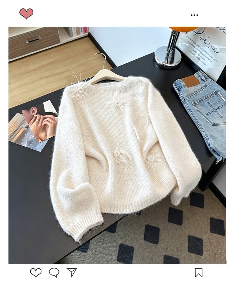 실사 빅 사이즈 외국 가스 3 차원 꽃 니트 지방 mm 슬림해 보이는 패션 연령 감소 따뜻한 부드럽다 찹쌀 가을 겨울 스웨터 여자 상세 이미지 25