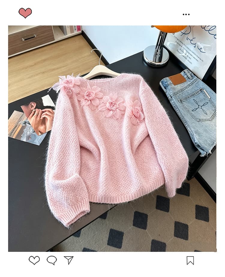 실사 빅 사이즈 외국 가스 3 차원 꽃 따뜻한 부드럽다 찹쌀 니트 지방 mm 슬림해 보이는 패션 연령 감소 가을 겨울 스웨터 여자 상세 이미지 27