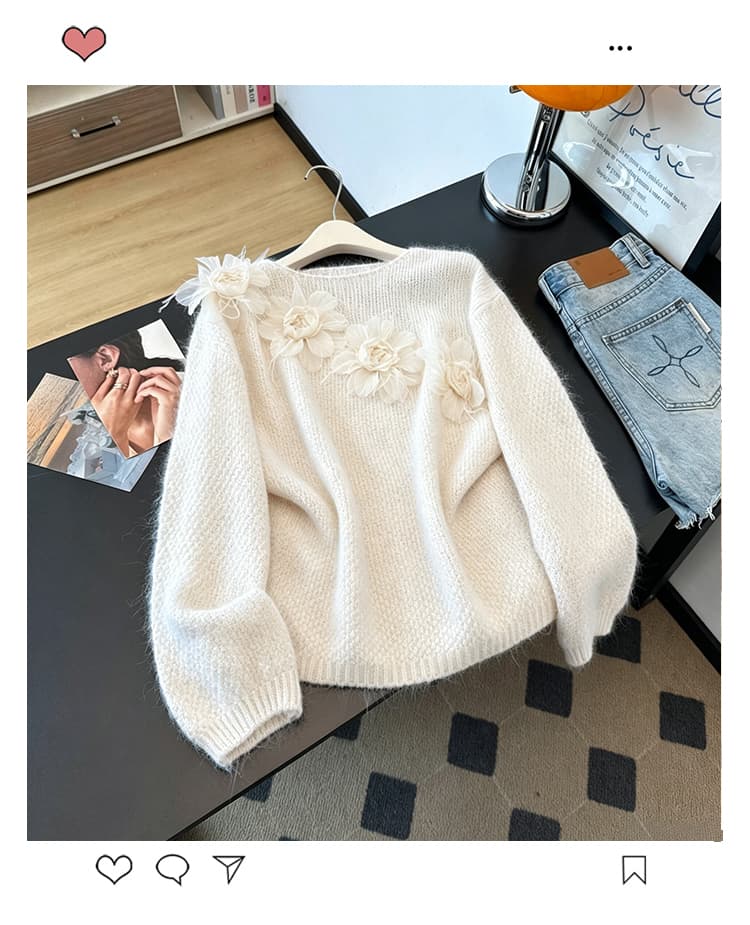 실사 빅 사이즈 외국 가스 3 차원 꽃 따뜻한 부드럽다 찹쌀 니트 지방 mm 슬림해 보이는 패션 연령 감소 가을 겨울 스웨터 여자 상세 이미지 31
