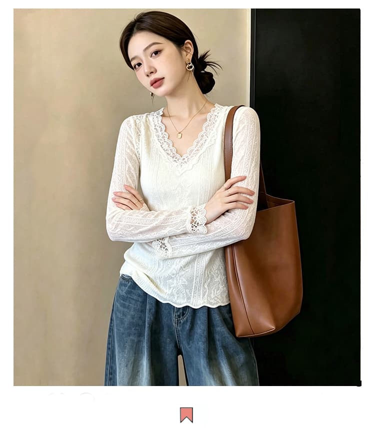 실사 빅 사이즈 달콤함 부드러운 바람 레이스 조각 V넥 고급 센스 자카드 니트 지방 mm 표지 고기 슬림해 보이는 맨위 상세 이미지 2