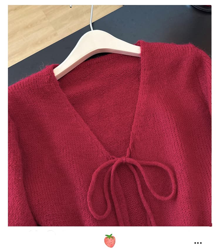 실사 빅 사이즈 가을 겨울 외국 가스 다용도 니트 오픈 가디건 미니멀리즘 레이스업 지방 mm 슬림해 보이는 다용도 맨위 여성 상세 이미지 8