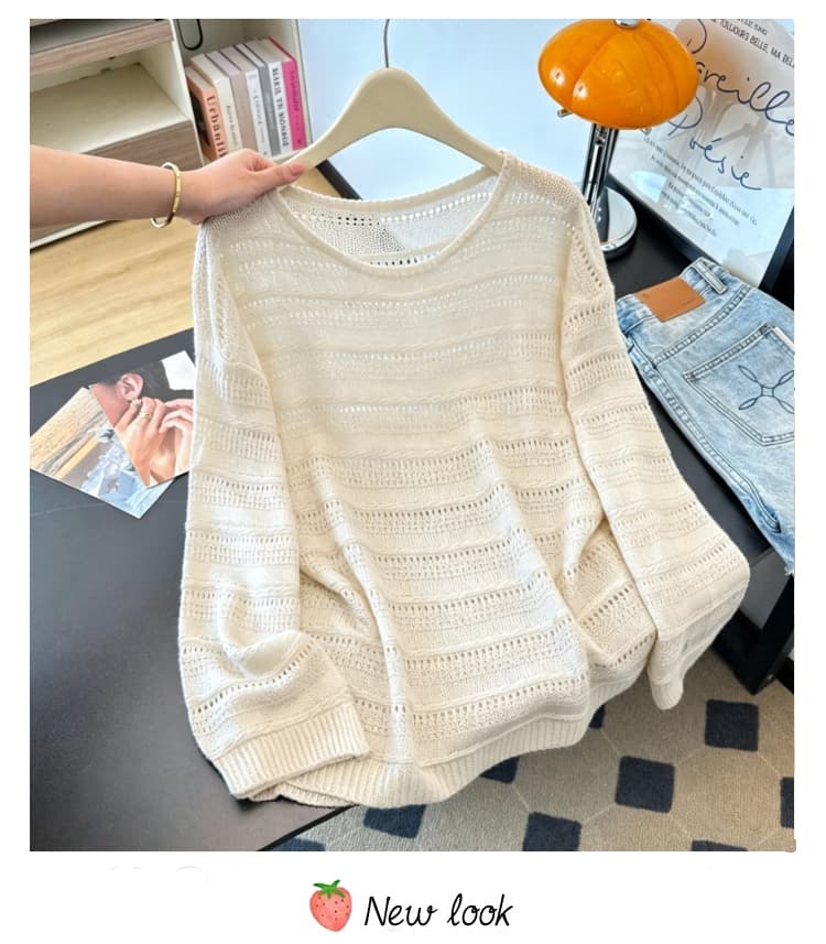 실사 빅 사이즈 이른 가을 얇은 스타일 외국 가스 홀로우 아웃 시스루 센스 니트 지방 mm 표지 고기 슬림해 보이는 긴팔 맨위 여성 상세 이미지 9