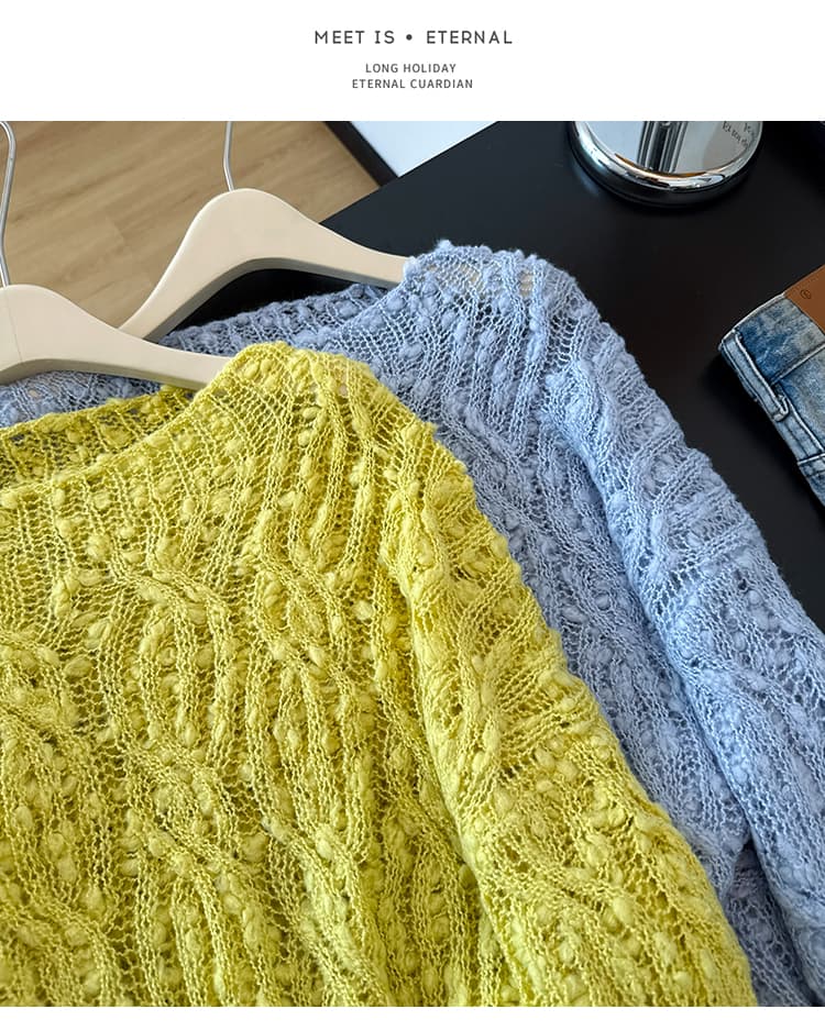 실사 빅 사이즈 이른 가을 새로운 한 부서 슬림해 보이는 외국 가스 홀로우 아웃 자수 패션 연령 감소 니트 긴 소매 풀오버 상세 이미지 13
