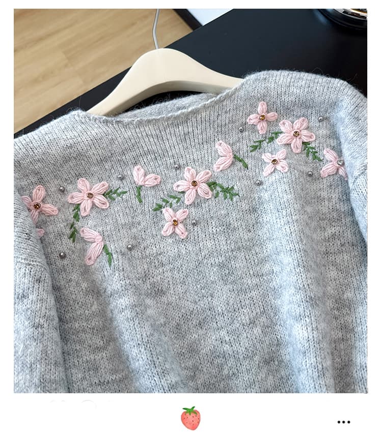 실사 빅 사이즈 외국 가스 비즈 박기 자수 니트 슬림해 보이는 연령 감소 따뜻한 부드럽다 찹쌀 가을 겨울 다용도 풀오버 스웨터 여자 상세 이미지 8
