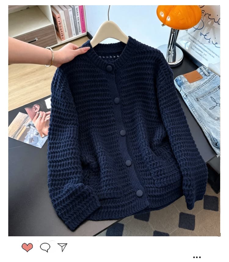 실사 빅 사이즈 느긋한 한 부서 외국 가스 니트 오픈 가디건 따뜻한 부드럽다 찹쌀 다용도 스웨터 지방 mm 표지 고기 슬림해 보이는 맨위 상세 이미지 11