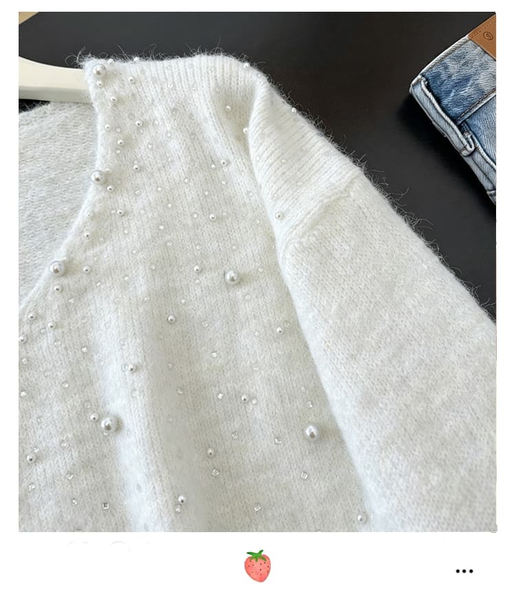 실사 빅 사이즈 무거운 작업 비즈 박기 스팽글 외국 가스 슬림해 보이는 V넥 니트 패션 연령 감소 부드러운 찹쌀 풀오버 다용도 스웨터 상세 이미지 45