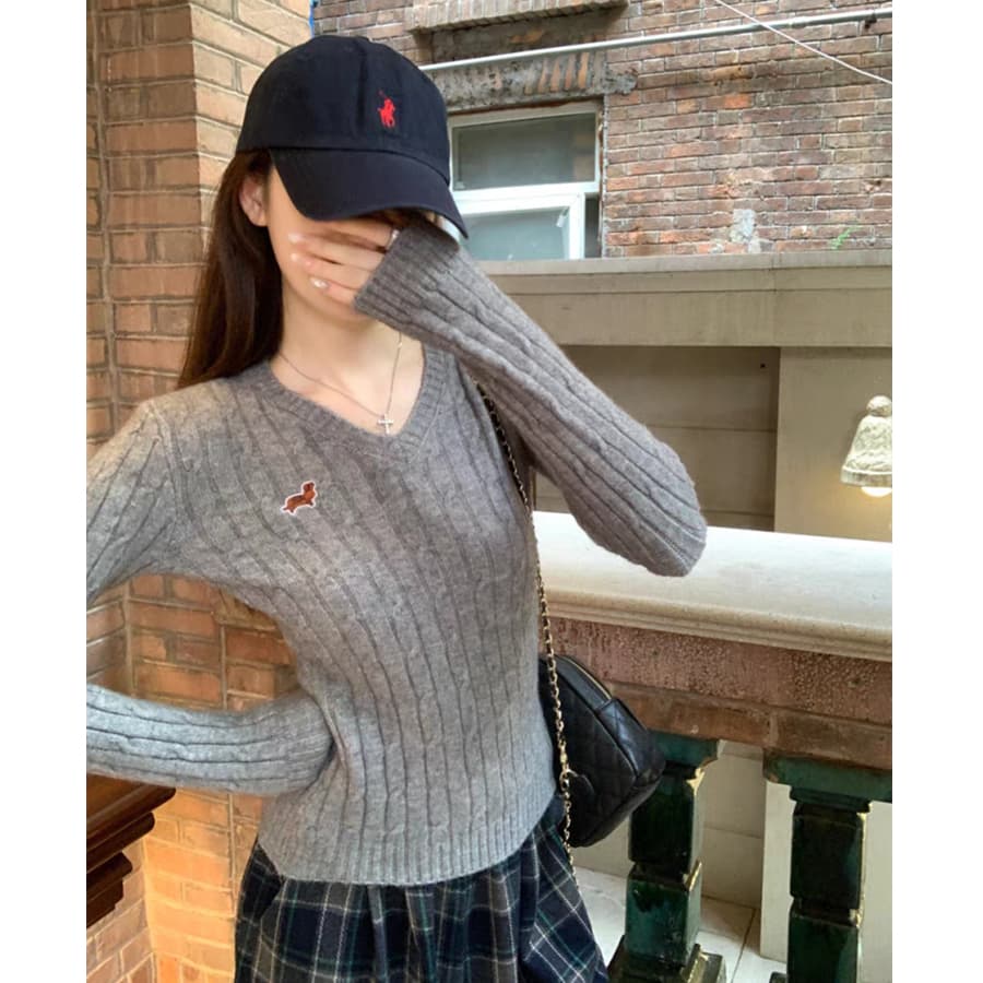 가을 겨울 한국 스타일 새로운 풀오버 꽈배기 V넥 자수 디자인 부드러운 찹쌀 인사이드 가져 가라. 스웨터 니트 스웨터 맨위 여성 이미지 2