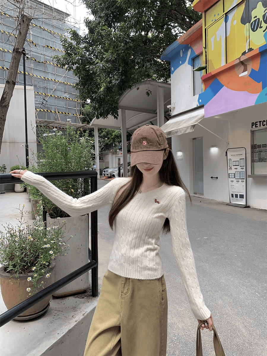 가을 겨울 한국 스타일 새로운 풀오버 꽈배기 V넥 자수 디자인 부드러운 찹쌀 인사이드 가져 가라. 스웨터 니트 스웨터 맨위 여성 상세 이미지 2