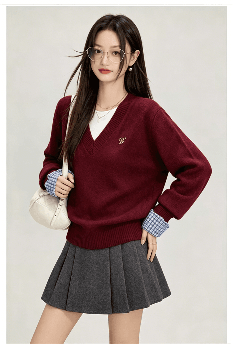 새로운 페이크 레이어드 느긋한 바람 스웨터 여자 가을 겨울 착용 가져 가라. 인사이드 가져 가라. 만나는 긴팔 맨위 니트 스웨터 상세 이미지 1