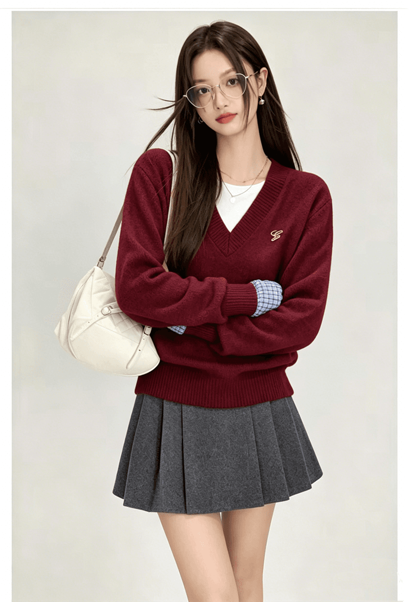 새로운 페이크 레이어드 느긋한 바람 스웨터 여자 가을 겨울 착용 가져 가라. 인사이드 가져 가라. 만나는 긴팔 맨위 니트 스웨터 상세 이미지 9