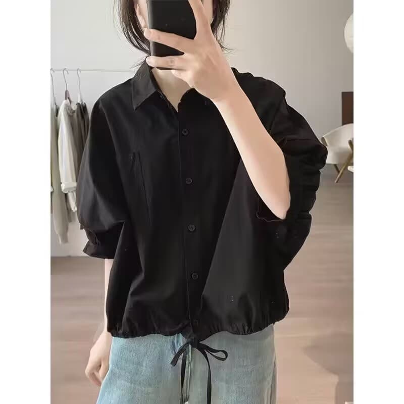 미니멀리즘 패션 다용도 트렌드 개성 맨위 2026 여름 새로운 루즈핏 Chic 펌프 로프 셔츠 이미지 2
