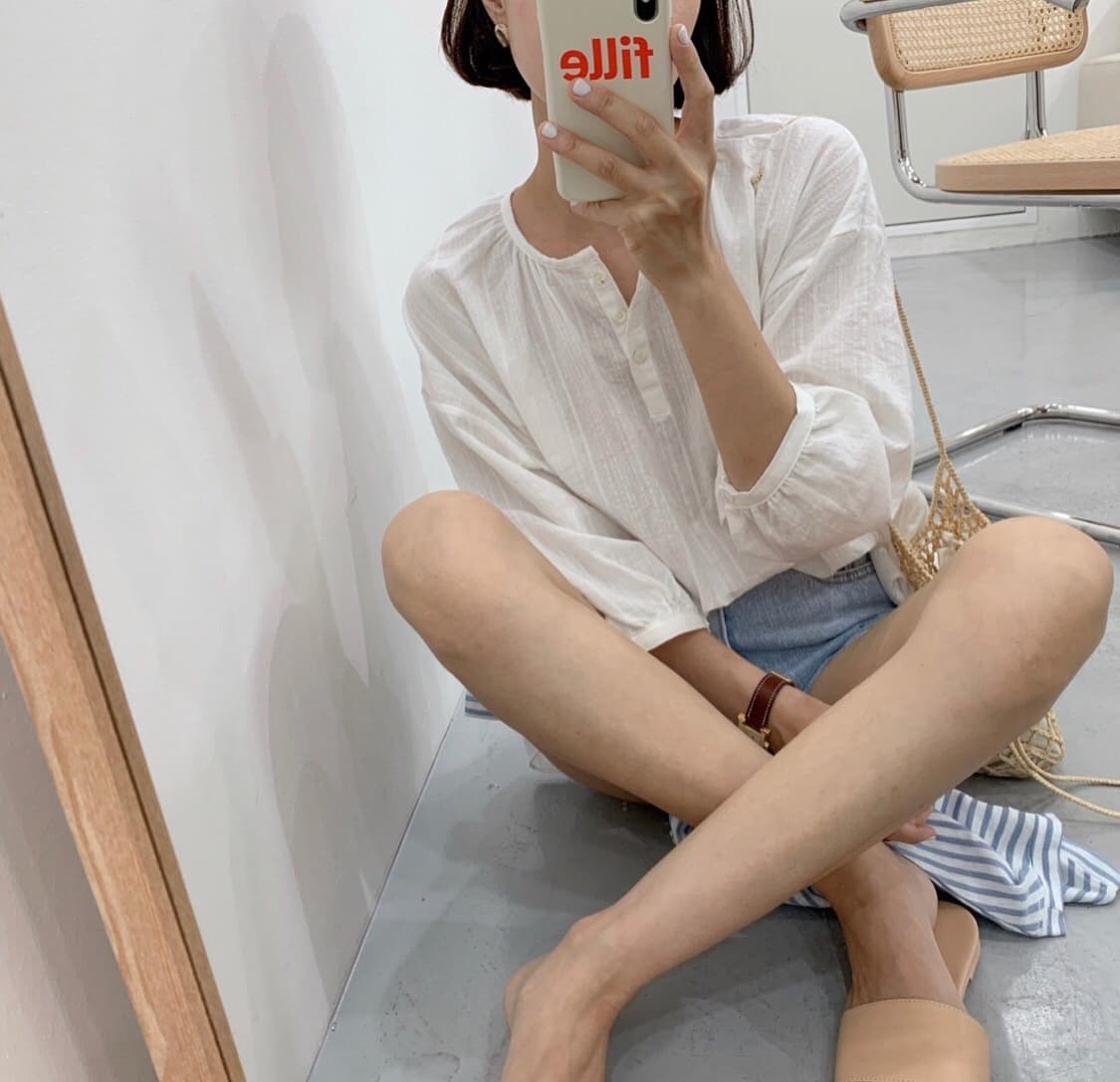 한국 chic 바람 신선함 단추 칼라 긴팔 태양 보호 셔츠 루즈핏 불규칙 셔츠 상세 이미지 1