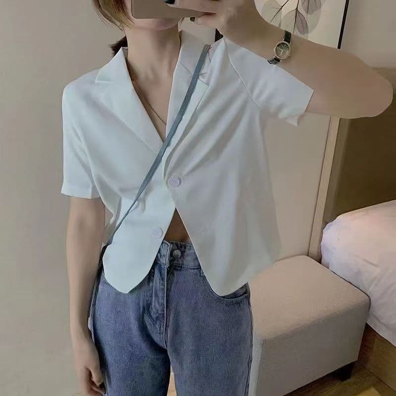 반팔 여성 셔츠 여름 프랑스식 디자인 센스 작은 대중 얇은 스타일 정장 외국 가스 쇼트 스타일 Chic 작은 맨위 ins 슬림해 보이는 상세 이미지 3