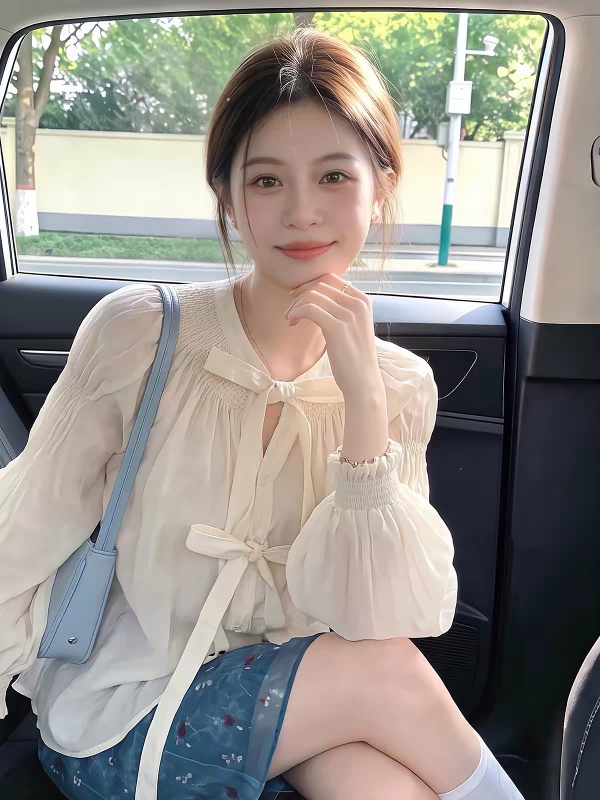 나비 매듭 벌룬 소매 시폰 셔츠 여성 여름 한국 스타일 chic 빛 요리 한 바람 루즈핏 셔츠 작은 대중 디자인 센스 맨위 이미지 3