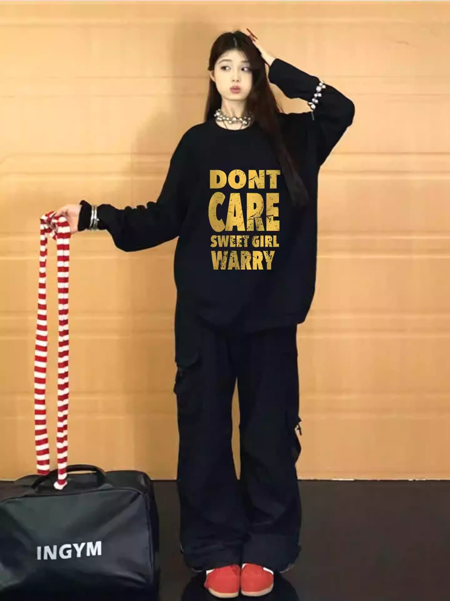 가을 의상 긴팔 티셔츠 여성 루즈핏 맨위 프린트 상세 이미지 3