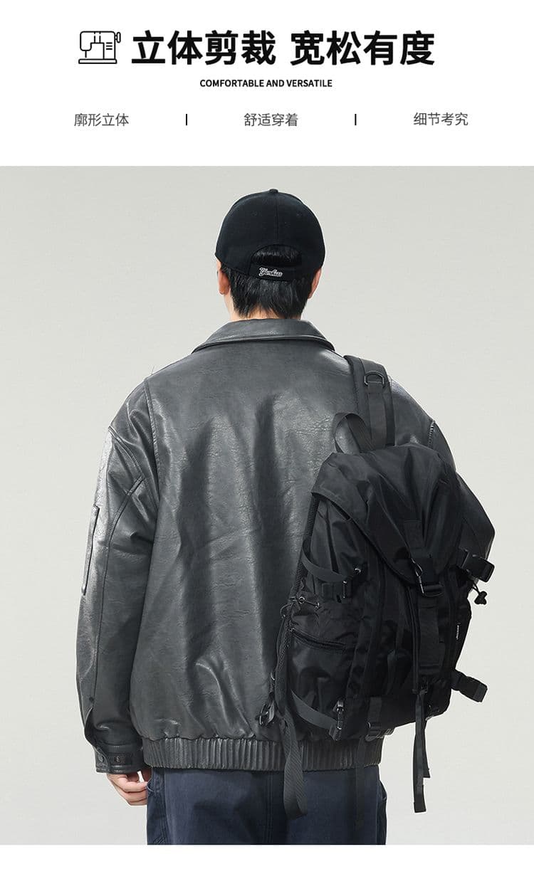 새로운 국가 표준 90 플러시 가죽 재킷 다운 재킷 남자 아메리칸 웃음 하 재킷 조수 브랜드 루즈핏 클립 플러시 레트로 폴로 칼라 가죽 재킷 상세 이미지 2