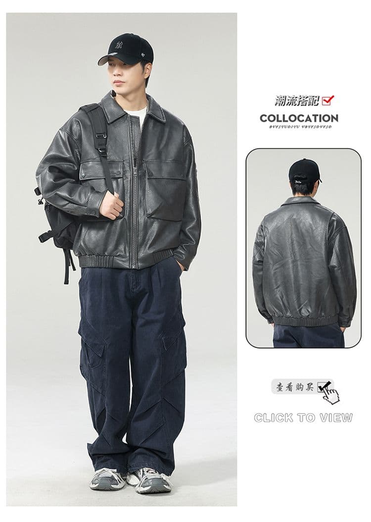 새로운 국가 표준 90 플러시 가죽 재킷 다운 재킷 남자 아메리칸 웃음 하 재킷 조수 브랜드 루즈핏 클립 플러시 레트로 폴로 칼라 가죽 재킷 상세 이미지 11