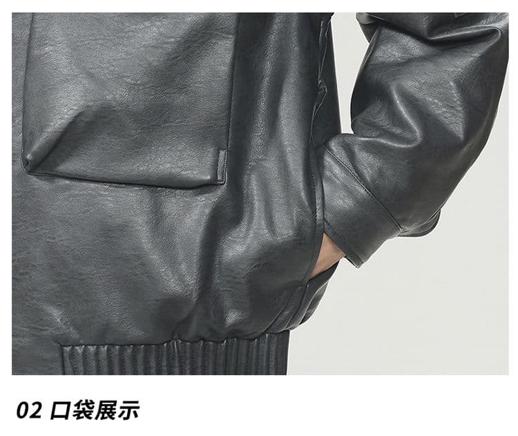 새로운 국가 표준 90 플러시 가죽 재킷 다운 재킷 남자 아메리칸 웃음 하 재킷 조수 브랜드 루즈핏 클립 플러시 레트로 폴로 칼라 가죽 재킷 상세 이미지 18