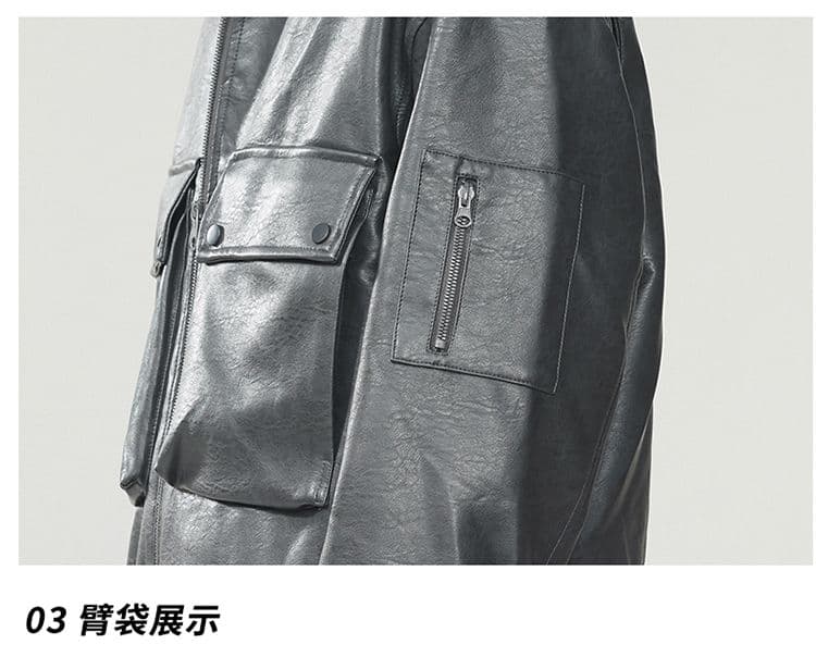 새로운 국가 표준 90 플러시 가죽 재킷 다운 재킷 남자 아메리칸 웃음 하 재킷 조수 브랜드 루즈핏 클립 플러시 레트로 폴로 칼라 가죽 재킷 상세 이미지 19