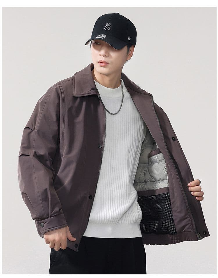 새로운 국가 표준 90 플러시 겨울 폴로 칼라 단색 보온 다운 재킷 남성 미니멀리즘 다용도 새로운 레트로 재킷 상세 이미지 12