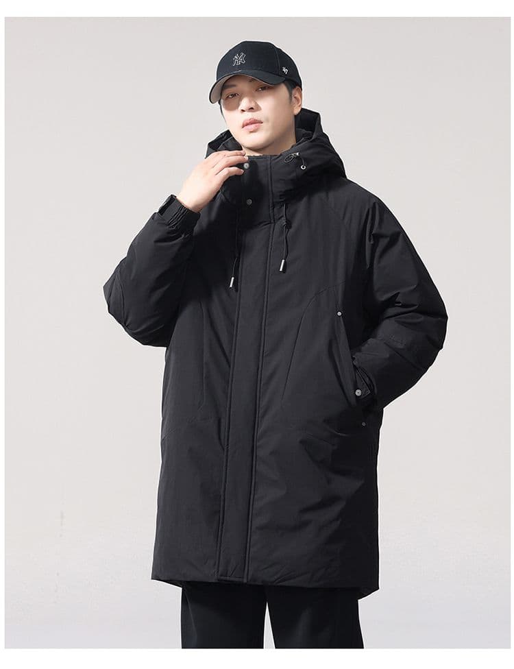 새로운 국가 표준 90 플러시 후드 중간 길이 다운 외투 남자 루즈핏 보온 겨울 감기 예방 미니멀리즘 코트 상세 이미지 18