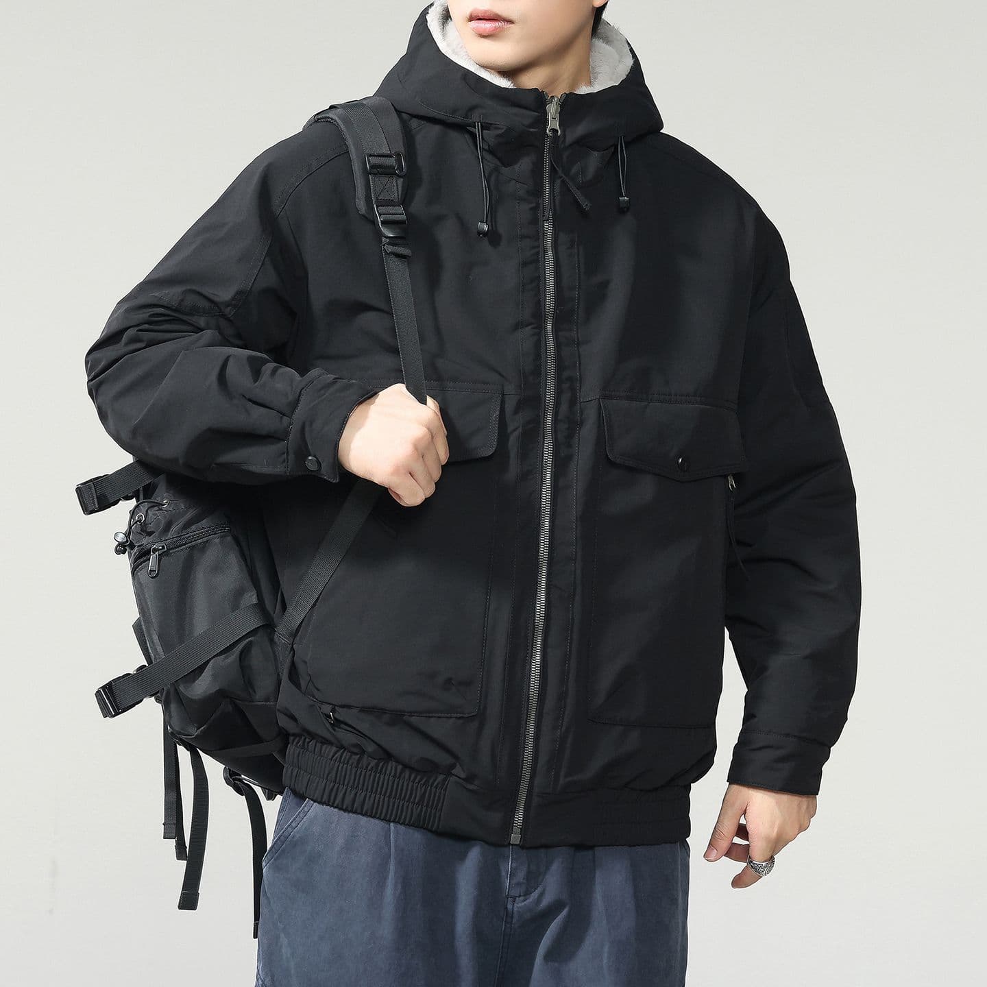 겨울 양면 착용 좌 산 조각 면 의류 남자 조수 브랜드 루즈핏 다용도 털이 있고 두꺼운 빅 사이즈 옷 재킷 이미지 5