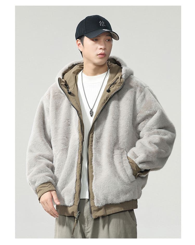 겨울 양면 착용 좌 산 조각 면 의류 남자 조수 브랜드 루즈핏 다용도 털이 있고 두꺼운 빅 사이즈 옷 재킷 상세 이미지 8
