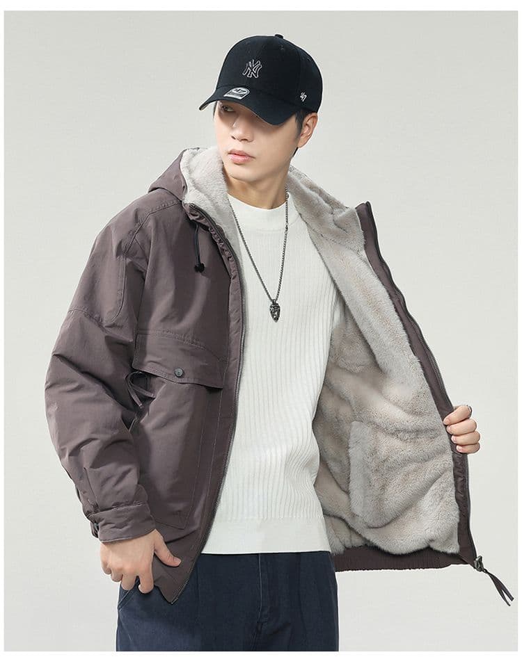 겨울 양면 착용 좌 산 조각 면 의류 남자 조수 브랜드 루즈핏 다용도 털이 있고 두꺼운 빅 사이즈 옷 재킷 상세 이미지 11