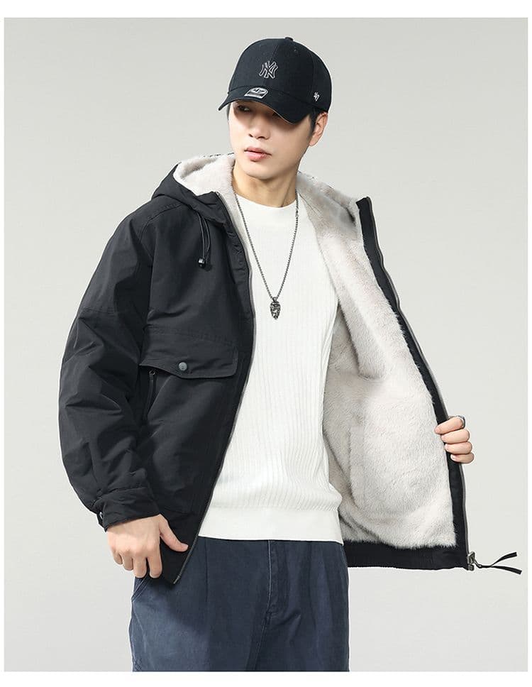 겨울 양면 착용 좌 산 조각 면 의류 남자 조수 브랜드 루즈핏 다용도 털이 있고 두꺼운 빅 사이즈 옷 재킷 상세 이미지 15