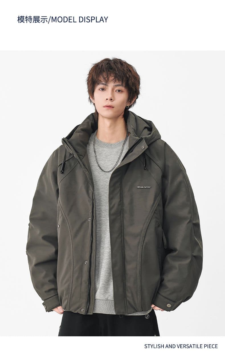 90 플러시 후드 워크웨어 다운 재킷 남성 일본식 레트로 다용도 보온 캐주얼 다운 야외 감기 예방 재킷 상세 이미지 5