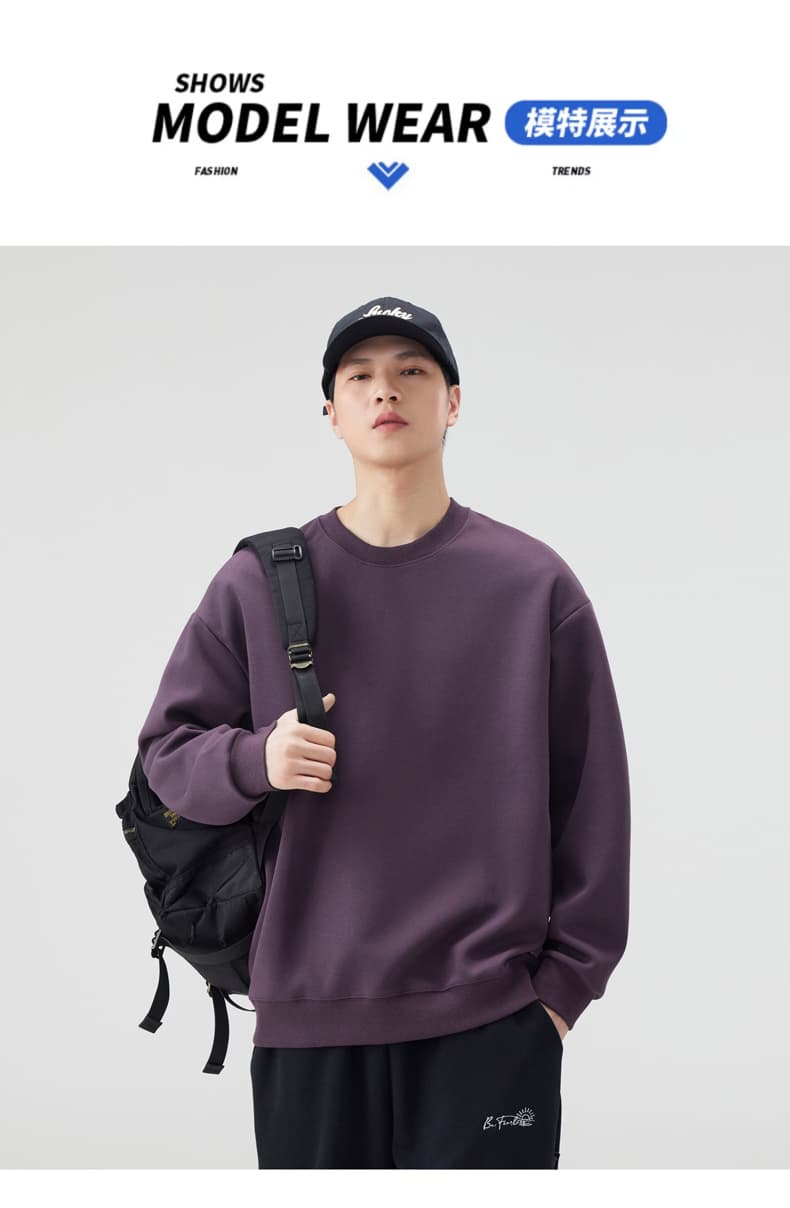 실사 2026 무거운 단색 라운드 넥 후드티 남자 루즈핏 다용도 남자 여자 중성 만나는 동정 맨위 상세 이미지 11