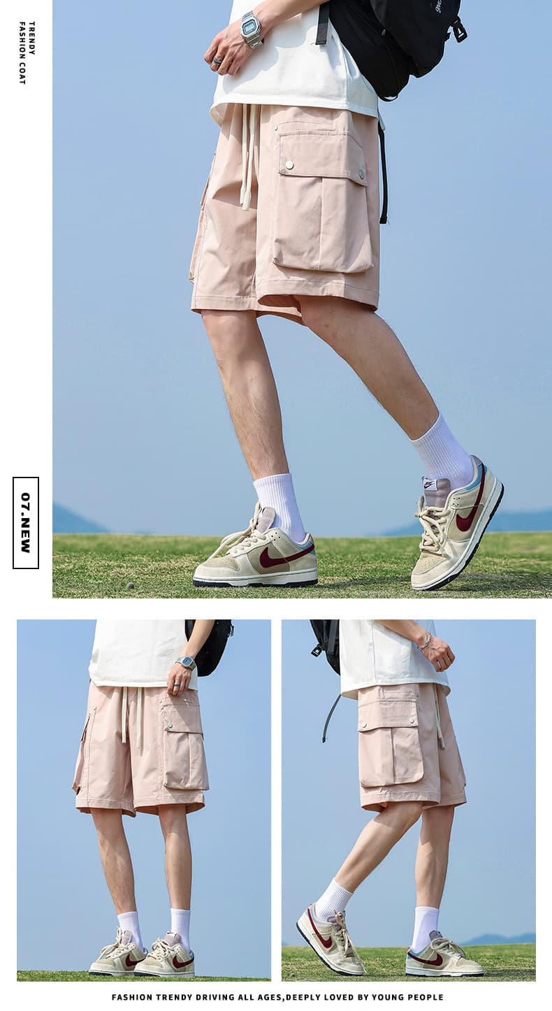 실사 여름 새로운 워크웨어 빅 포켓 반바지 남자 루즈핏 다용도 패션 디자인 센스 얼음 센스 캐주얼 오부 바지 상세 이미지 13