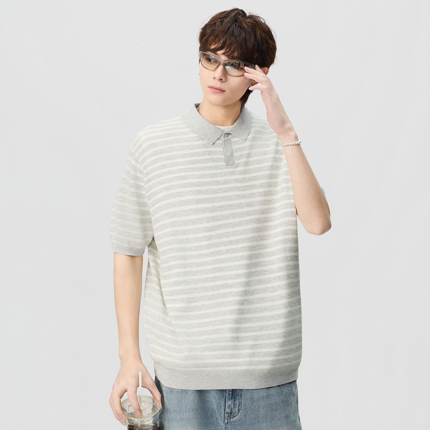 폴로 칼라 스트라이프 마 면 반팔 티셔츠 남성 오래된 돈 바람 POLO 셔츠 여름 새로운 일본식 레트로 트렌드 풀오버 이미지 4