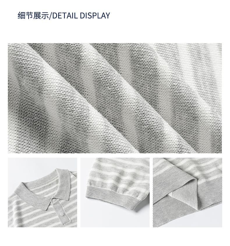 폴로 칼라 스트라이프 마 면 반팔 티셔츠 남성 오래된 돈 바람 POLO 셔츠 여름 새로운 일본식 레트로 트렌드 풀오버 상세 이미지 4